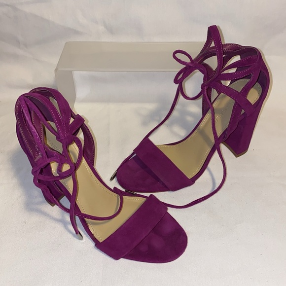 Marc Fisher Fuchsia Ankle-Tie Block Heel Suede Heels Size 5.5 31/2" heels - Picture 4 of 8